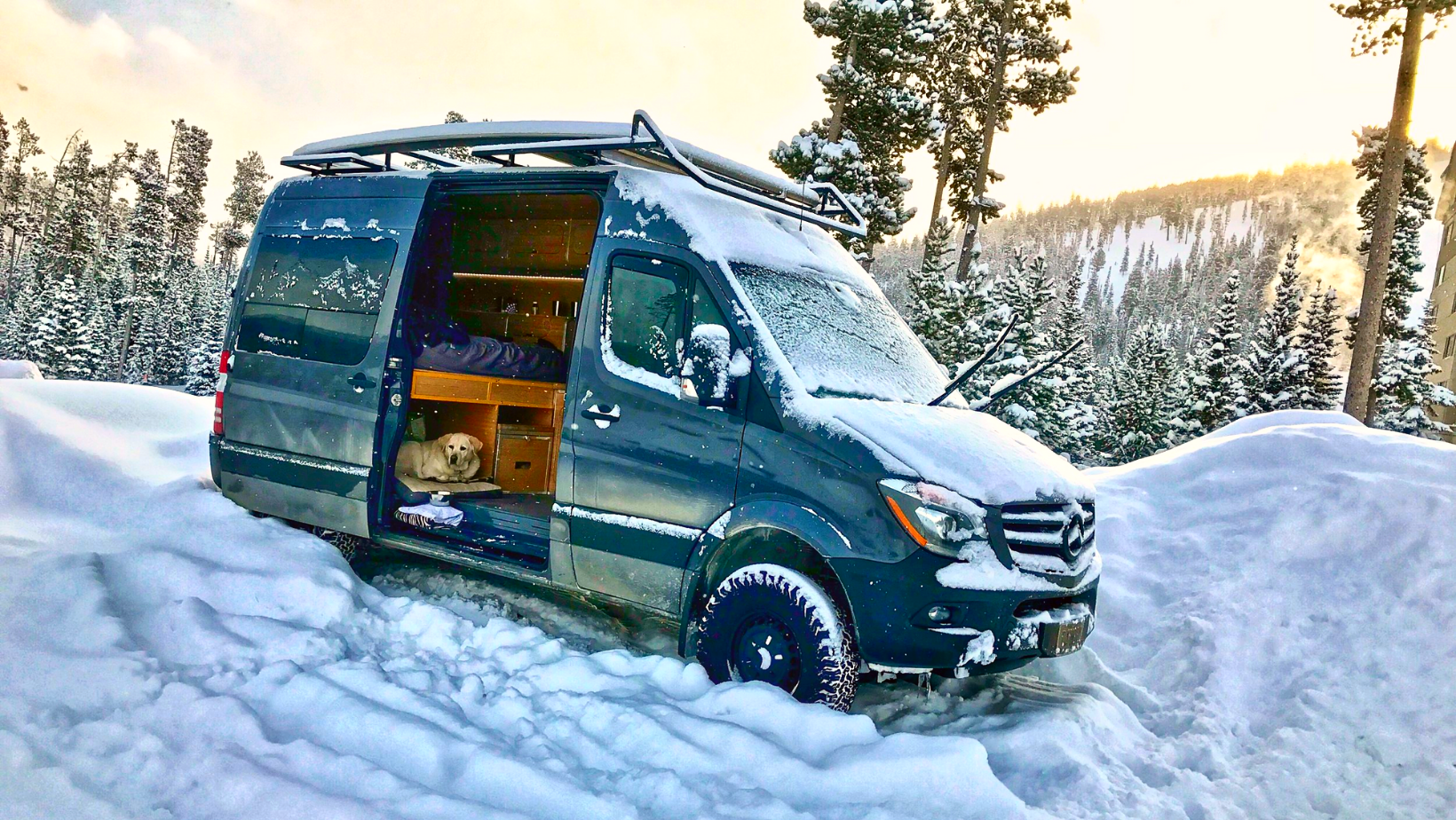 Camper Van In The Snow